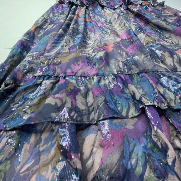 Rebecca Taylor Giverney Fleur Print Silk Blend Dress M Ruffled Cocktail Romantic - Picture 12 of 14